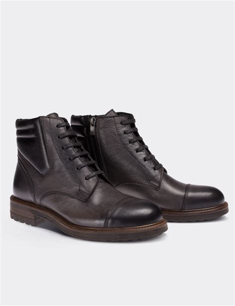 Gray Calfskin Leather Boots Deery
