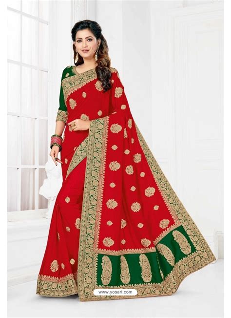 Buy Red Vichitra Silk Heavy Designer Wedding Saree Wedding Sarees