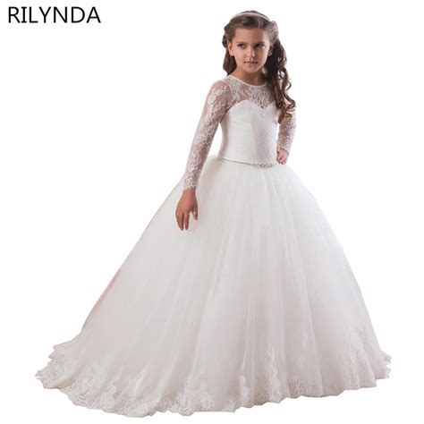 Cheap White Flower Girls Dresses For Wedding Gowns Cap Sleeve Lace Sash