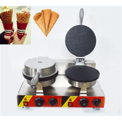 Intbuying Electric Ice Cream Cone Maker Machine Double Station Baker