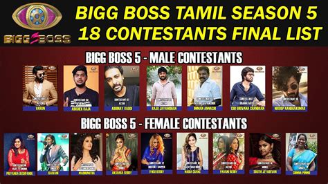 Bigg Boss 5 Tamil 18 Contestants Final List Kamal Haasan Bb5 Tamil Contestants List Youtube