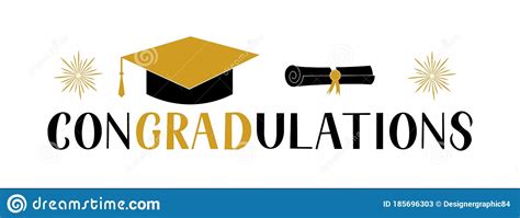 Congradutations Lettering With Graduation Hat Isolated On White