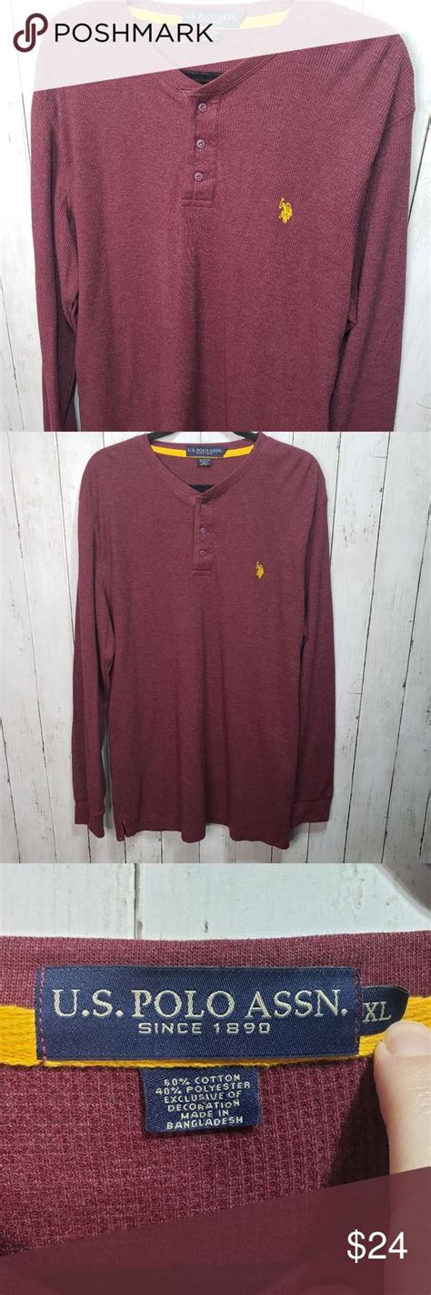 Us Polo Assn Maroon Thermal Henley Long Sleeve Xl Thermal Henley