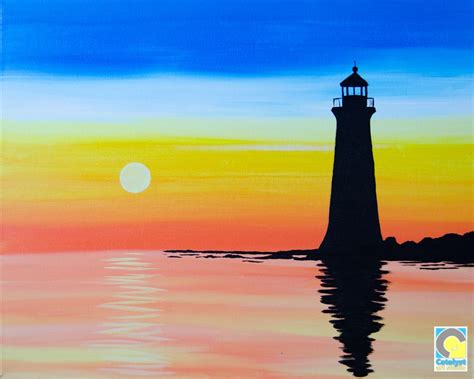 Lighthouse Silhouette Paint And Sip Party Lighthouse Painting Shadow