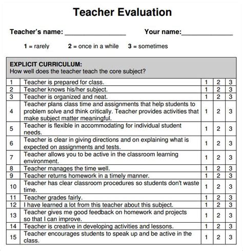 Teacher Evaluation 8 Free Download For Word Pdf Teacher