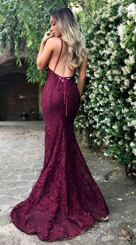 Maroon Mythical Backless Prom Dresses Prom Dresses Lace Lace Evening Dresses