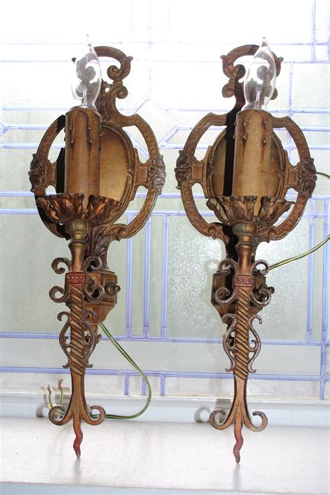 Antique Electric Wall Sconces Pair Gothic Revival Style