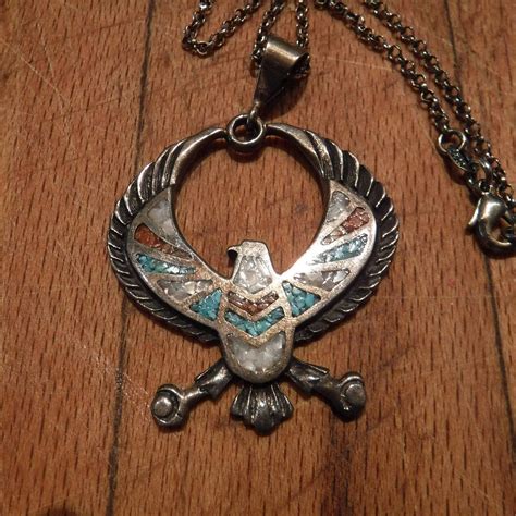 Large Vintage Navajo Turquoise Eagle Pendant Necklace 10 8 Grams 16