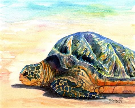 Green Sea Turtle Fine Art Print Kauai Art Hawaiian Sea Turtle Painting
