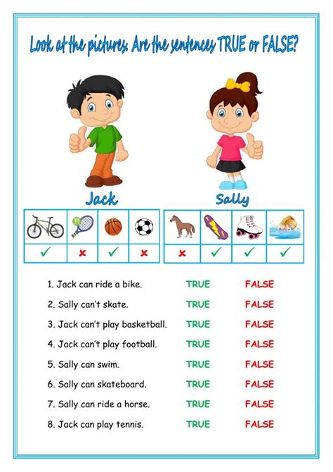 Can - Can't - True or False? - Ficha interactiva | English activities