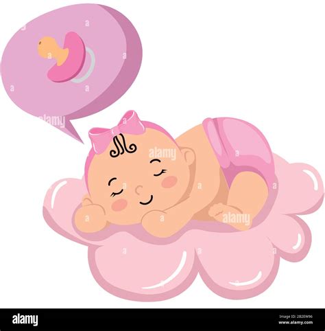 Lindo Bebé Niña Durmiendo En Nube Con Chupete Imagen Vector De Stock