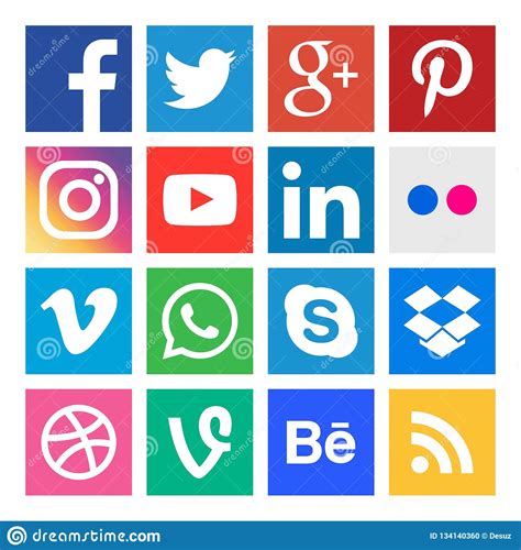 Social Media Icons Buttons Collection In Vector Editorial Image