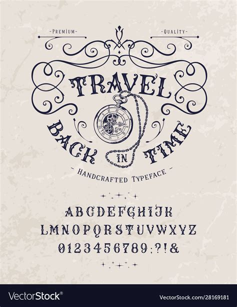 Font Travel Back In Time Vintage Letters Numbers Vector Image