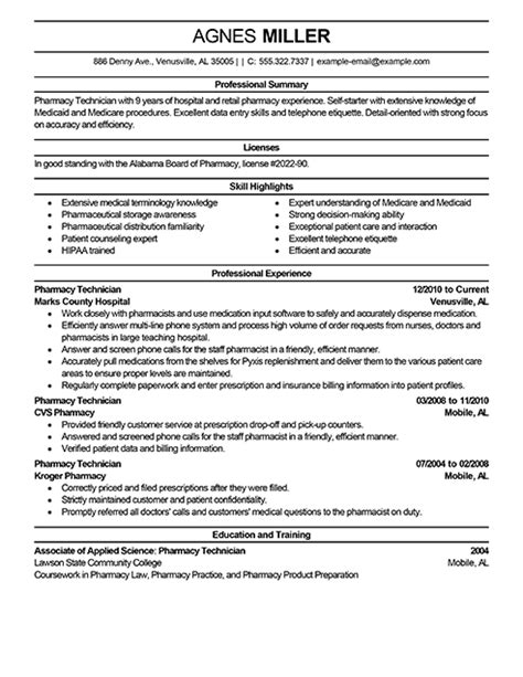 Best Pharmacy Technician Resume Example | LiveCareer