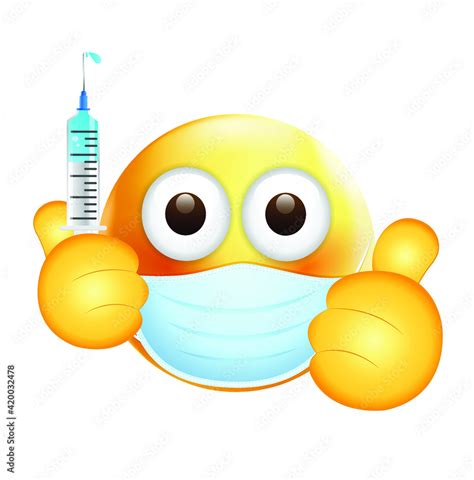 Vetor De High Quality Emoticon On White Background Emoji With Vaccine