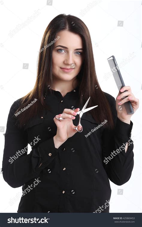 Cute Girl Hairdresser Scissors Comb Isolated Stock Photo 425869453