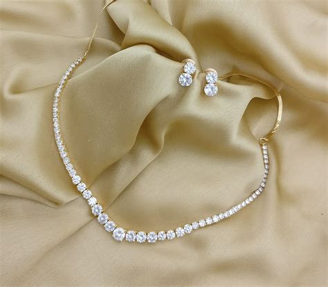 American Diamond Sepal One Line Necklace Set Rama Creations