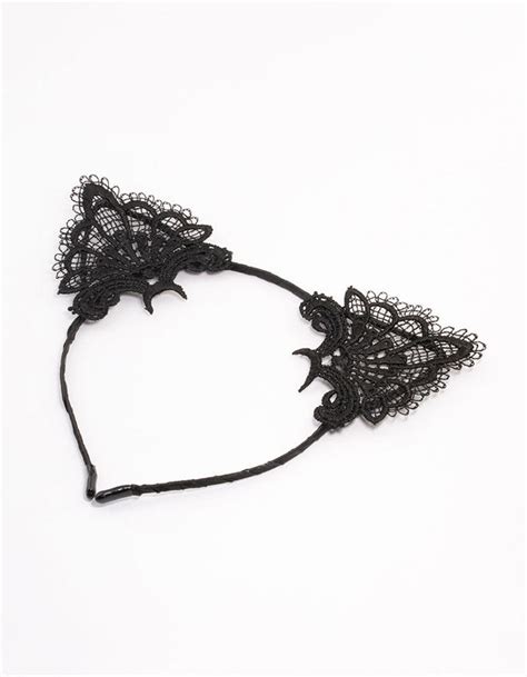 black fabric lace cat ears headband lovisa