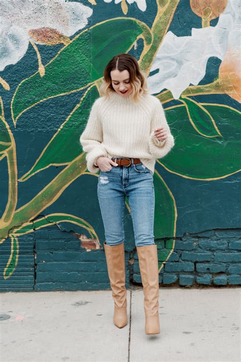 how to style tall tan boots with jeans poor little it girl