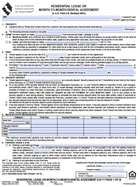 A new jersey association of realtors lease agreement is a form that allows a licensed realtor to facilitate a rental arrangement between a landlord and tenant.the realtor will commonly represent the landlord and handle showing the property, verifying the tenant's credit, and negotiating the lease. california-association-of-realtors-lease-agreement ...