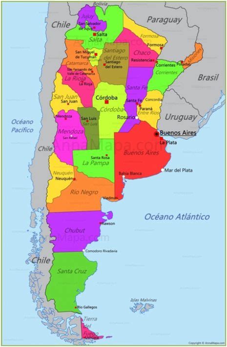 Mapa De Argentina Con Nombres Provincias Y Capitales 【para Descargar E Imprimir】