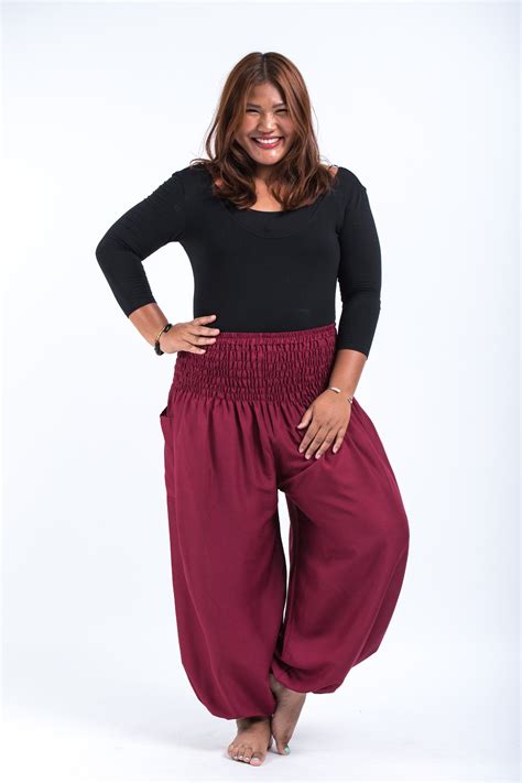 Plus Size Solid Color Womens Harem Pants In Red