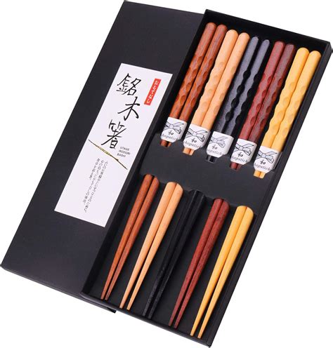Glamfields Reusable Chopsticks Japanese Natural Wooden Classic Style 5 Pairs Lightweight Hand