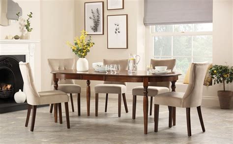 Normandy 150cm dark solid oak extending dining table with safia fabric dark oak leg chairs. Albany Oval Dark Wood Extending Dining Table with 8 Bewley ...