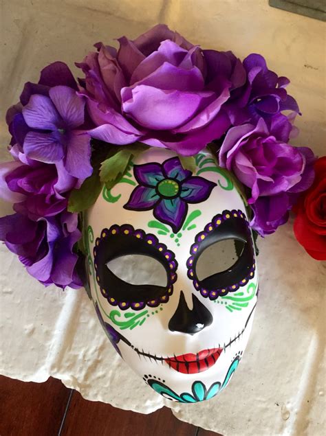 Day Of The Dead Mask With Flowers Dia De Los Muertos Sugar Skull My