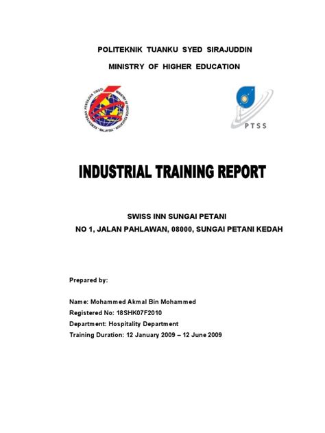 See guideline on industrial training report (see appendix d) 12.0 overall assessment. Contoh Report L,Industri | Hotel | Employment
