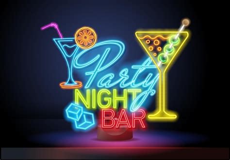 Premium Vector Night Party Bar Cocktail Is A Neon Sign Cocktail Logo Neon Style Light Banner