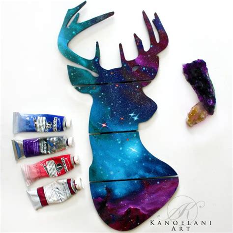 Deer Head Decor Galaxy Painting Space Art Deer Etsy Galaxy Painting