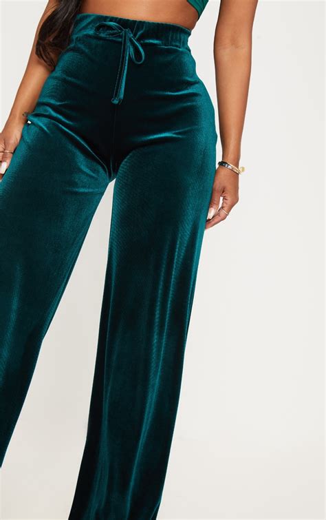 Shape Emerald Green Velvet Pants Curve Prettylittlething Ca