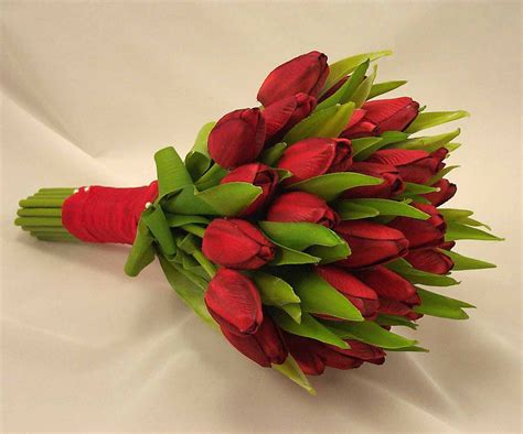 Red Tulip Bridal Posy Bouquet Wedding Bouquets Silk And Artificial
