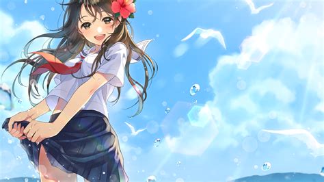 Download 1920x1080 Anime Girl Big Smile Ocean School
