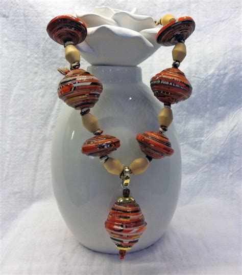Paper Bead Necklace Orange And Black Eco Friendly Free Etsy