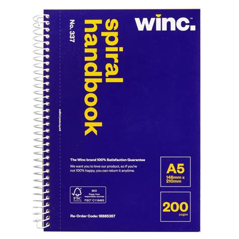 Winc Spiral Notebook No 337 A5 Perforated 200 Pages Winc