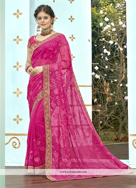 Aesthetic Pink Colored Chiffon Embroidery Party Wear Saree Chiffon Saree Party Wear Sarees