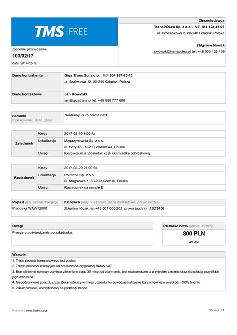 Zlecenie transportowe — WZÓR pdf/doc z przykładem uzupełnienia