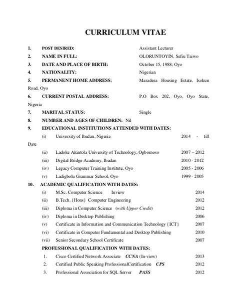 You can easily adapt it for personal use. Image result for sample of curriculum vitae in nigeria ...