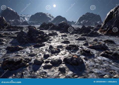 Rocky Asteroid Surface With Deep Craters And Shadows Stock Illustration