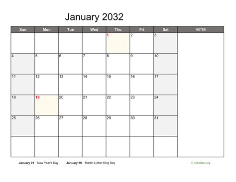 Monthly 2032 Calendar With Notes