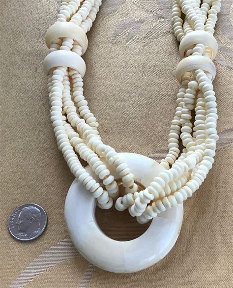 Bone Beaded Multi Strand Pendant Necklace Vintage Tribal Etsy