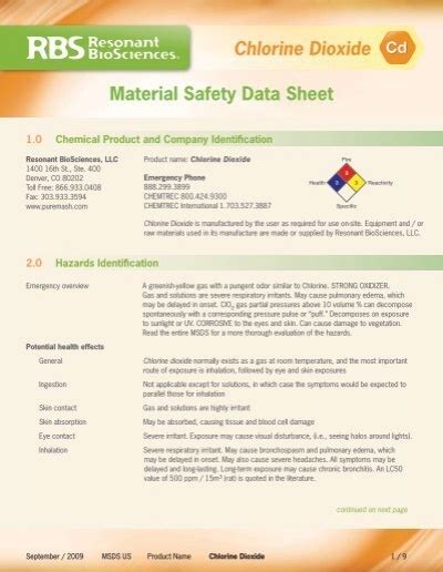 Chlorine Dioxide Material Safety Data Sheet Pdf Puremash