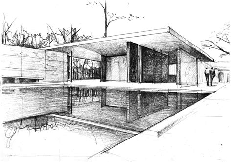 German Pavilion Barcelona Architecture Sketch Architecture Concept