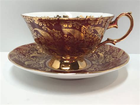 Golden Lace Teacup And Saucer Elizabethan Tea Cup Antique Teacups