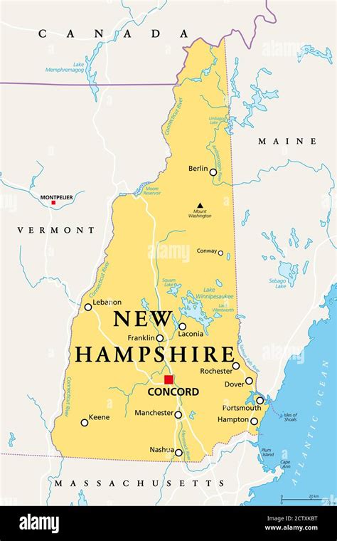 New Hampshire Nh Mapa Político Con Capital Concord Estado En La