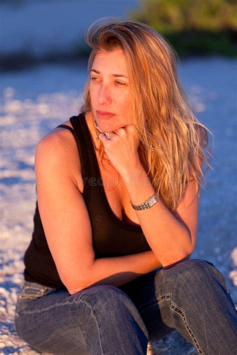 Attractive Middle Aged Blond Woman At The Beach Stock Photo Image Of