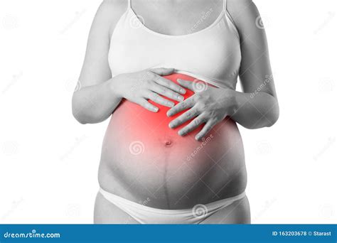 Mujer Embarazada Con Dolor Abdominal Riesgo De Parto Prematuro Foto De Archivo Imagen De