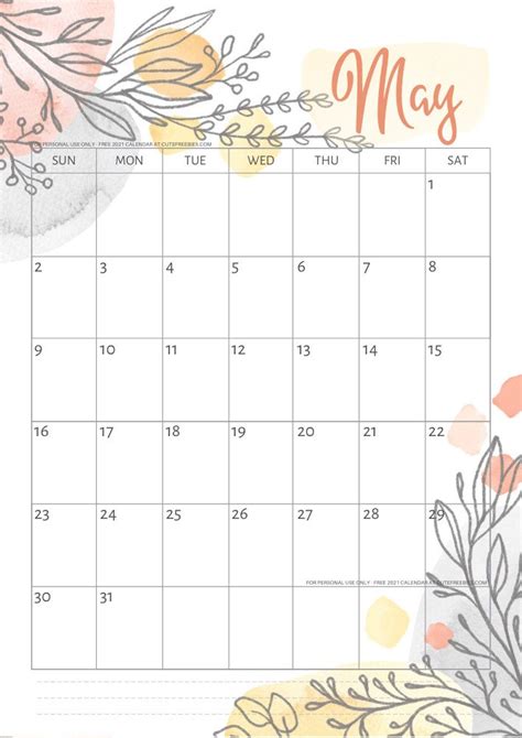 Paper 2021 Calendar Download 2021 Cute Watercolor Calendar Printable